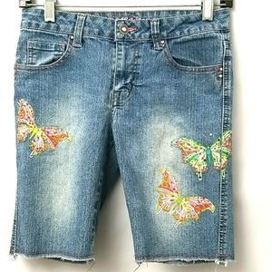 Arizona Jean Company Shorts Girls Youth Size 10 Raw Hem Embroidered Butterflies,